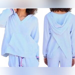 SUNDRY Split Back Popover Hoodie  Women's S NWT LtBlue Double Muslin Long Sleeve